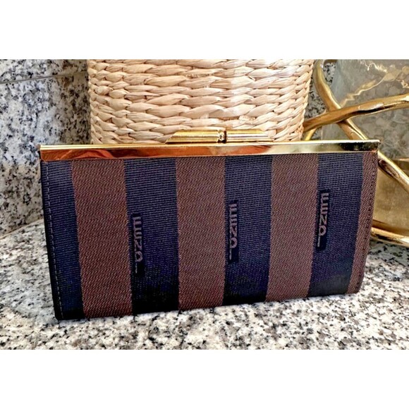 Fendi Pecan Stripe Clutch & Wallet Set | Vintage Designer Monogram - Picture 8 of 11